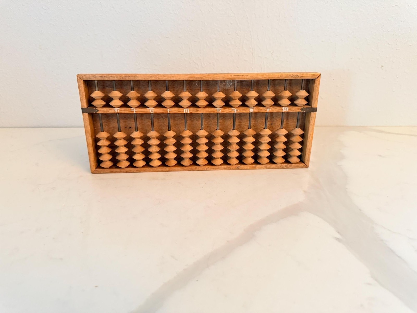 Vintage Wood Japanese Abacus Brown Natural Wood Frame Beads Instruction Booklet