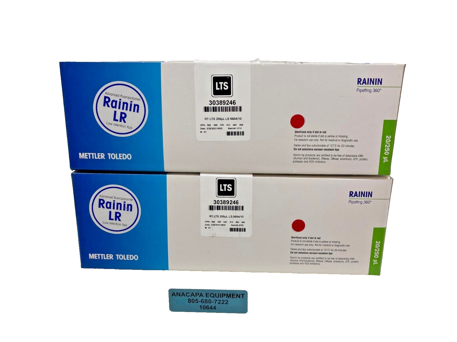 Rainin LR Pipette Tips LTS 250uL 960A/10 2 Boxes of 960 Tips in 10 Racks (10644)