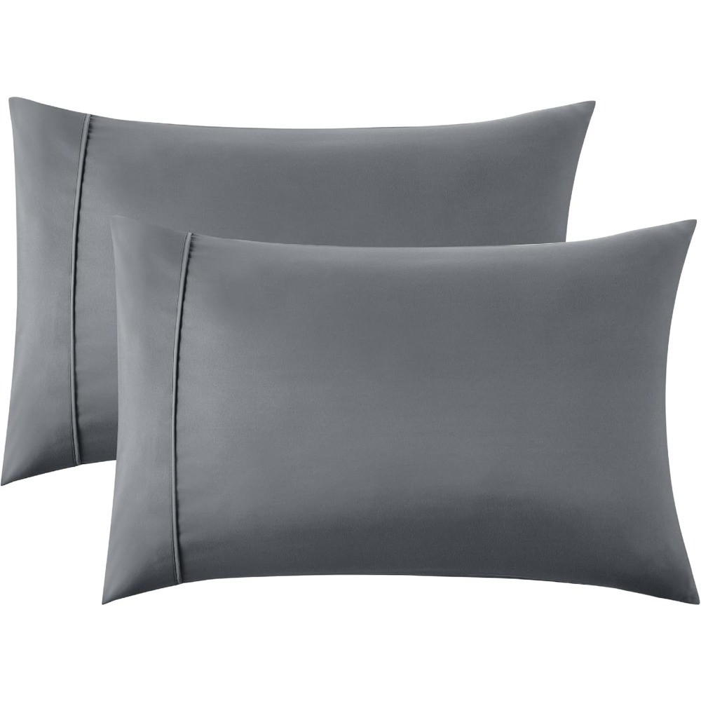 Queen Pillow Cases Set of 2 Dark Grey Double Brushed Microfiber Cooling Soft
