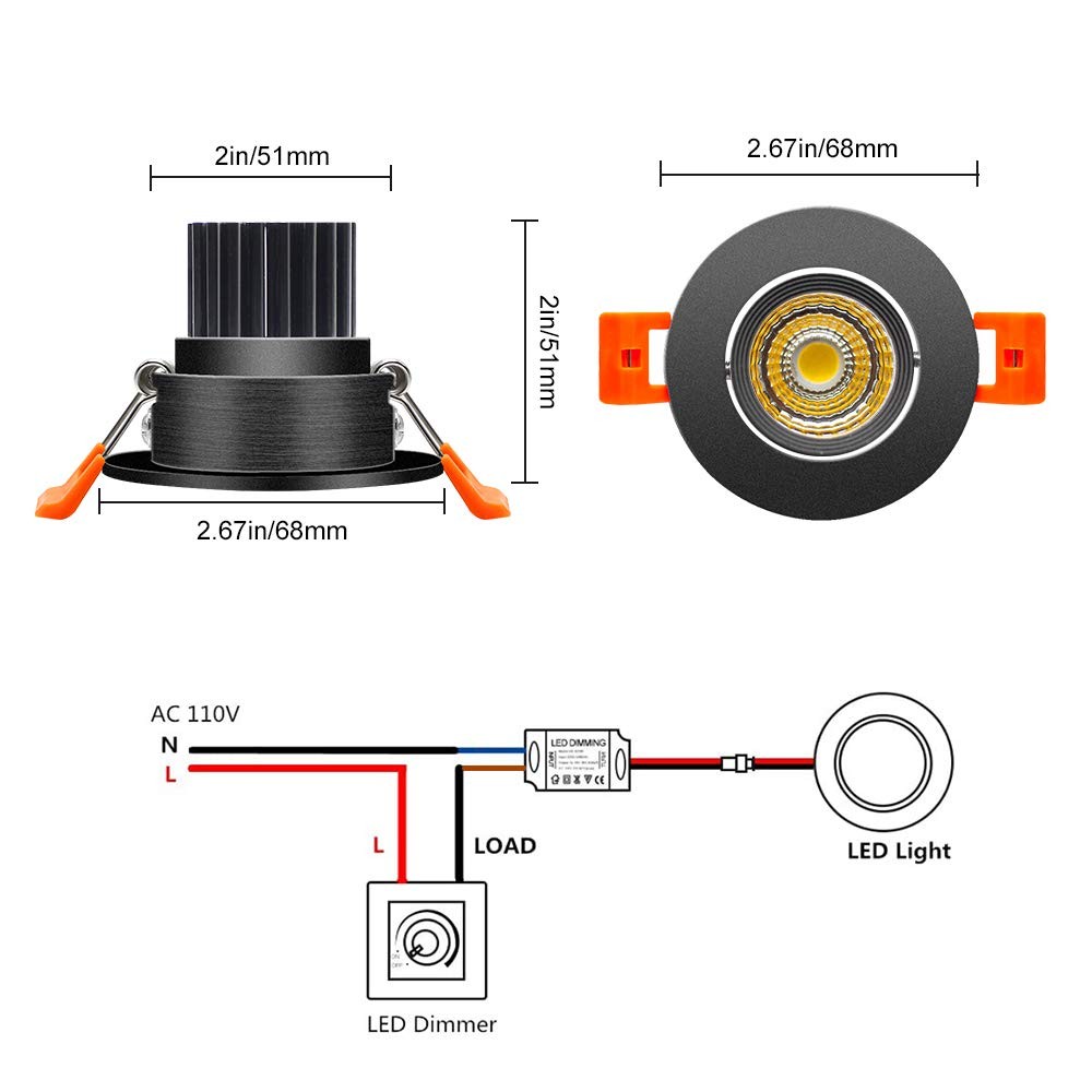 inShareplus 2 Inch LED Downlight, 3W Recessed Black/1Pack, 3000k(Warm White)