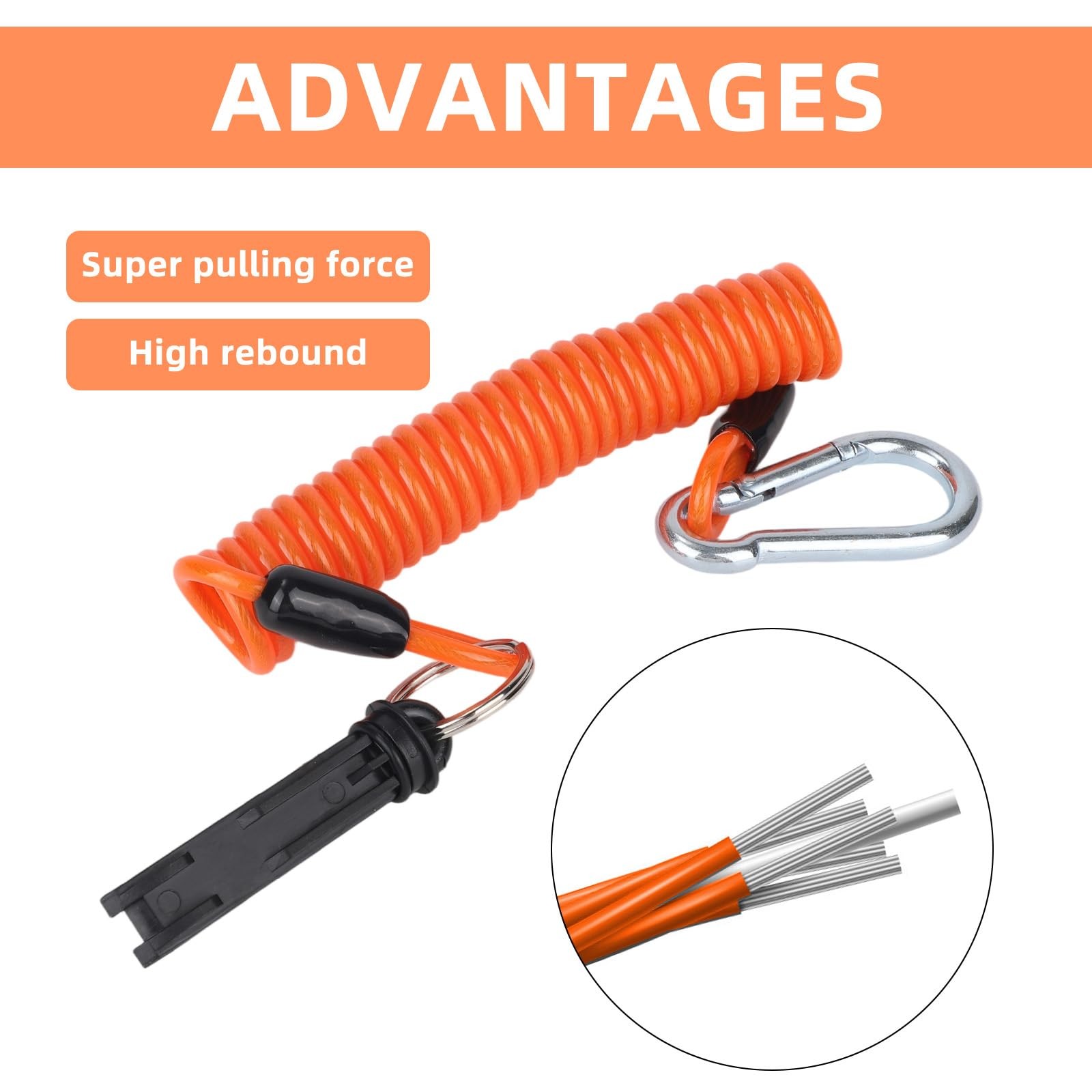 Trailer Brake Away Cable, 6ft High Rebound Spring Emergency Safety Cable Stra...