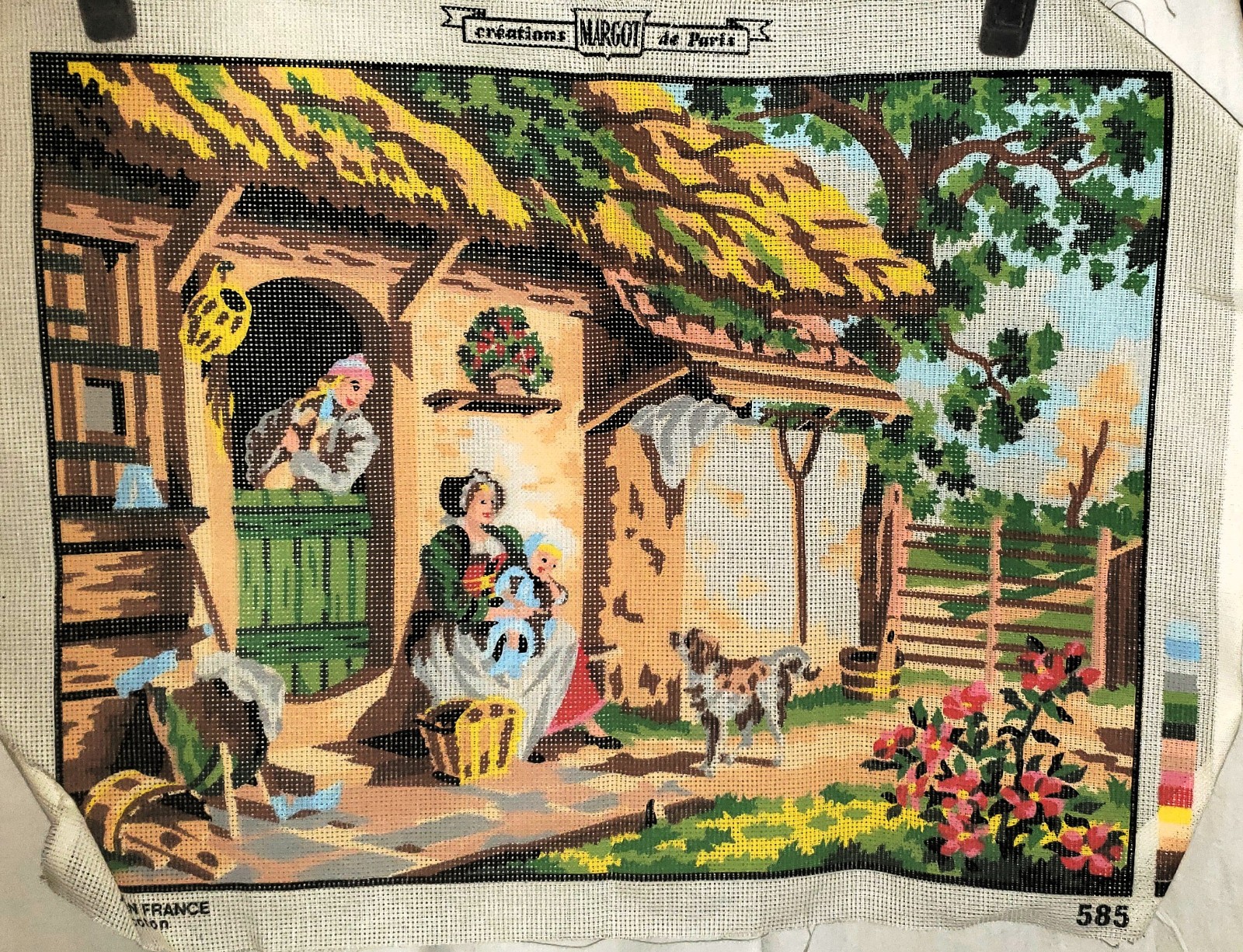 Vtg Needlepoint Canvas by Margo de Paris #585 Country Family New UnUsed