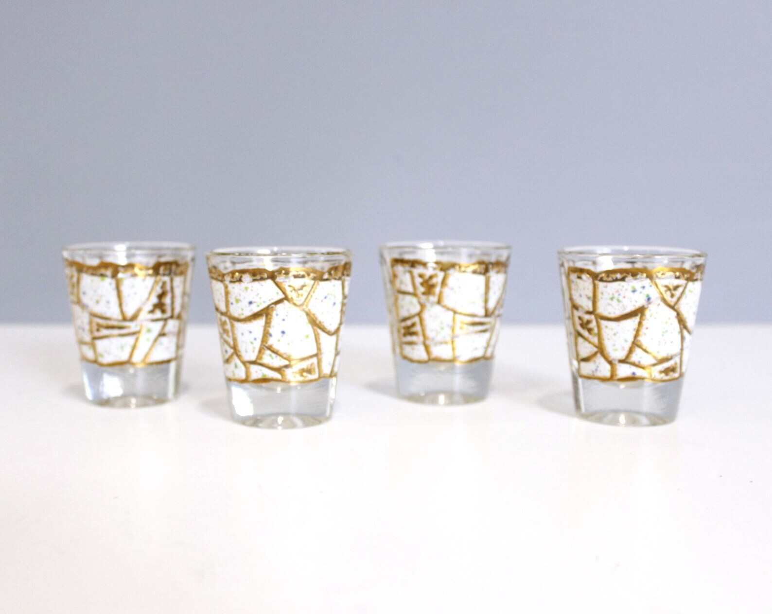 4 Vintage Gold Starlyte Confetti Shot Glasses Gold Mosaic Mid Century