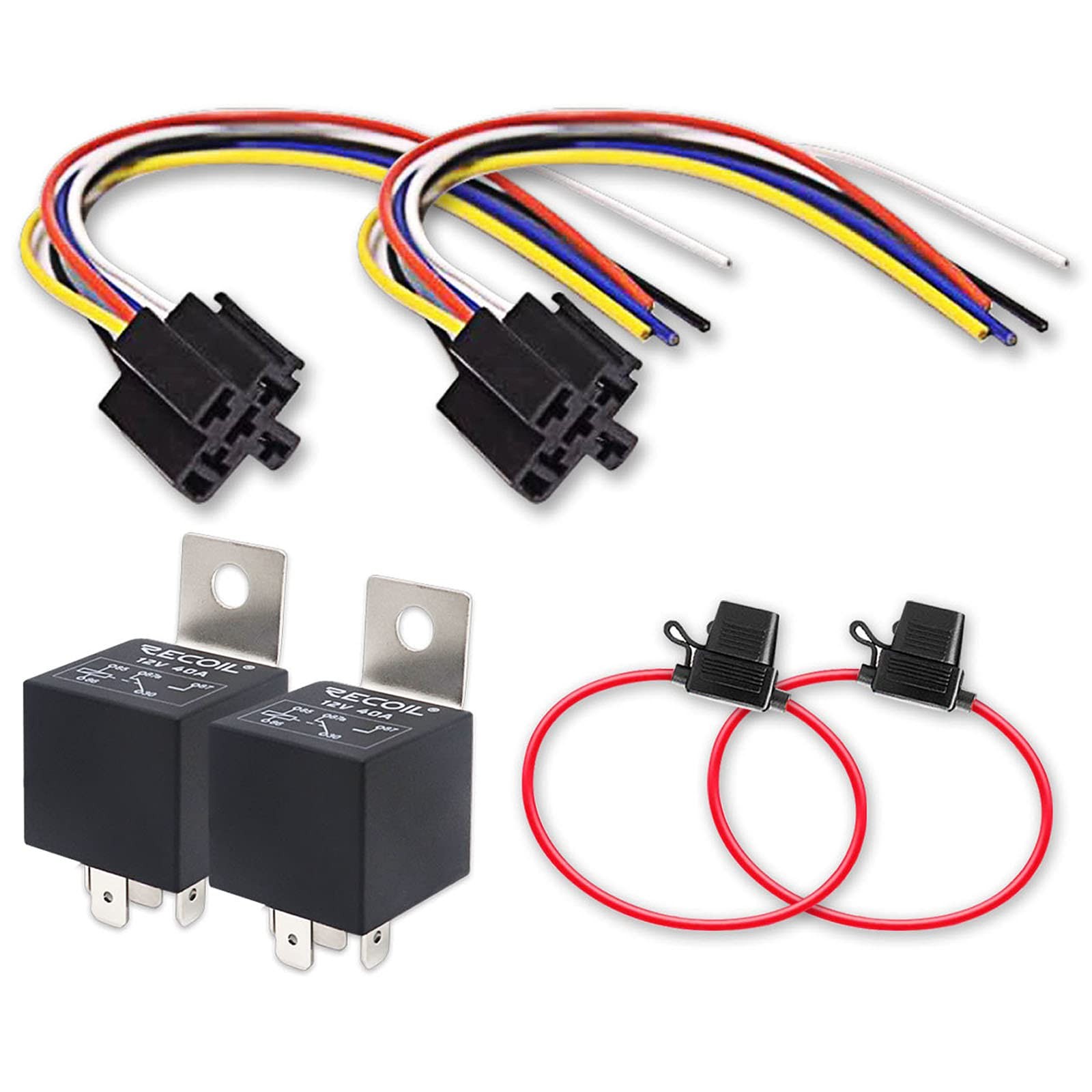 Recoil 2 Pack Automotive 5-Pin 30/40A 12V SPDT Relays with 2