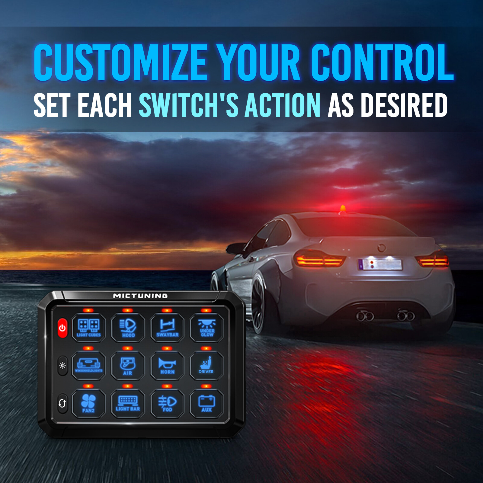 12Gang Switch Panel Circuit Control Relay Box Toggle Strobe Multifunction Switch
