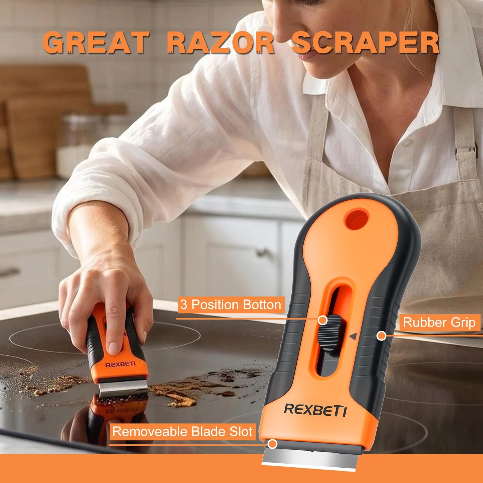 REXBETI Razor Blade Scraper Tool, 2 Pack Razor Scraper Set with Extra 80Pcs