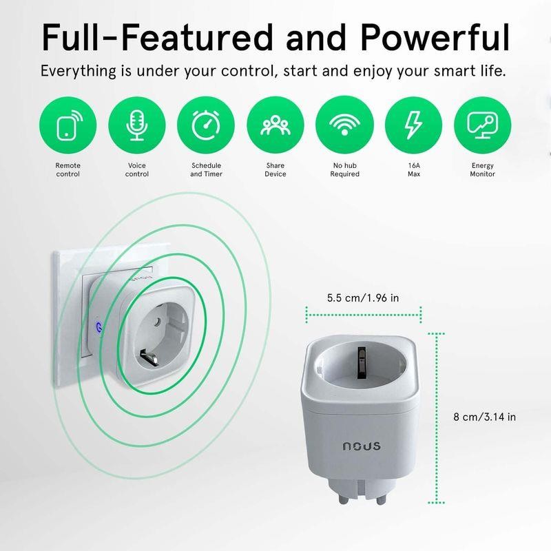 WiFi Wireless Smart Socket Plug 16A, 3680W, TUYA / smart Life, NOUS A7
