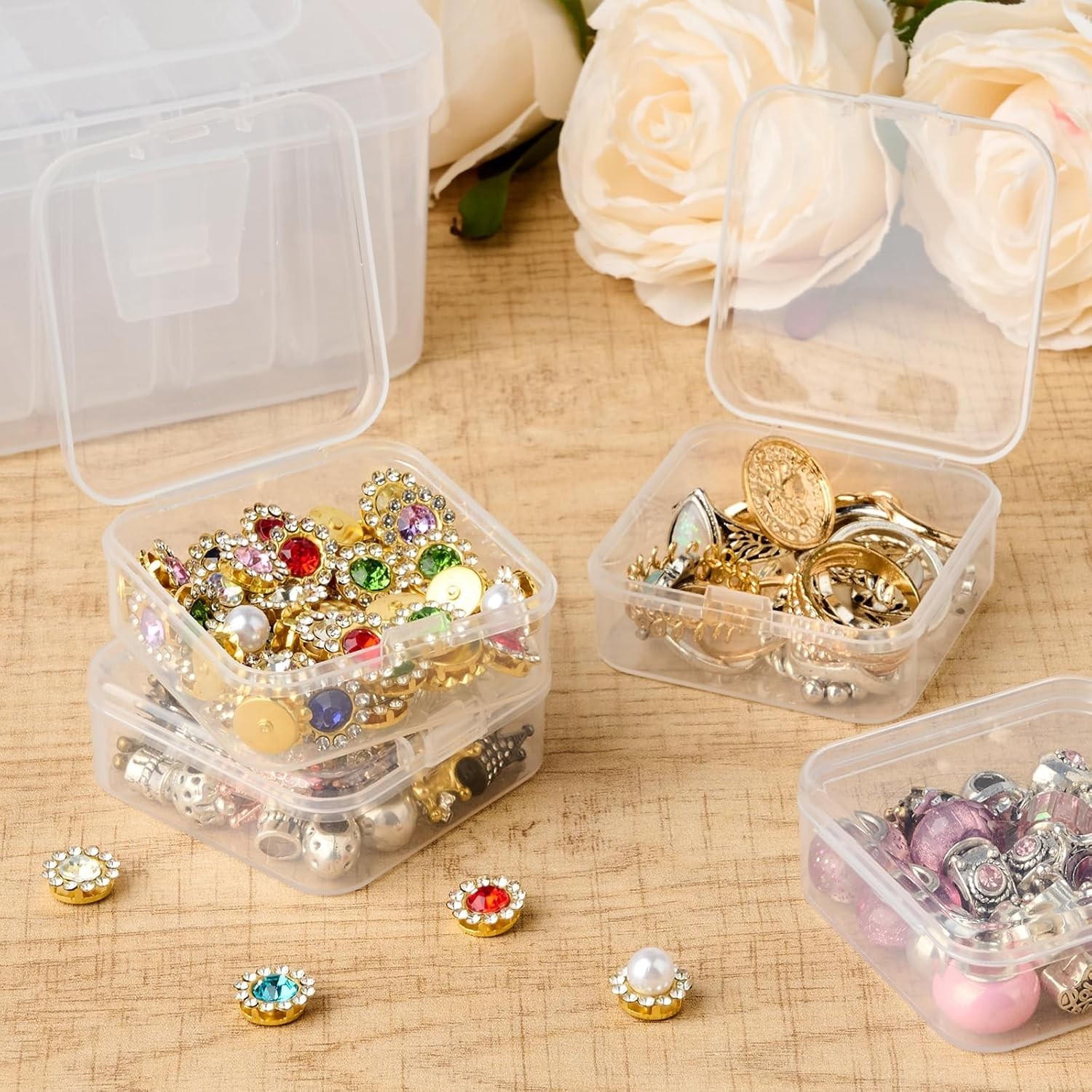 Bead Organizer Box, 31 Pcs Small Clear Plastic Bead Storage Cases, Mini Rectangl