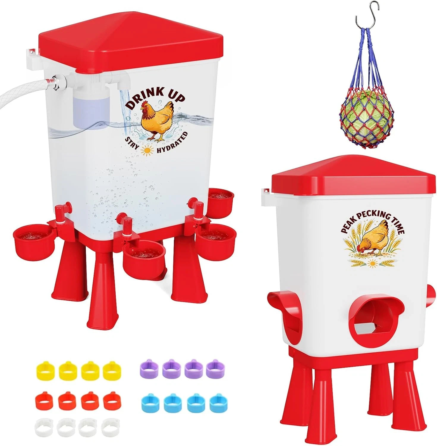 3 Gallon Chicken Feeder and Waterer Set, Large Chick Water with Automatic Float