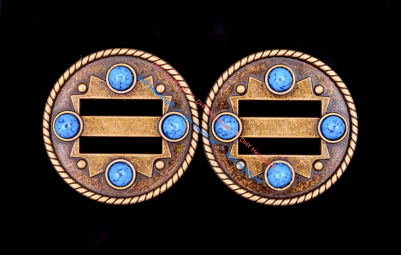 10X Turquoise Cowboy Western Saddle Tack DIY Leather Belt Slotted Concho 1-1/2"