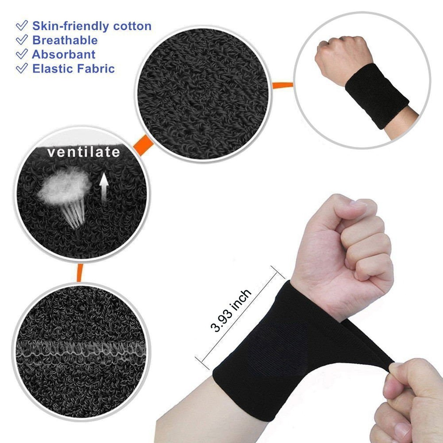Acfun Sweatband Wristbands Wrist Sweat Bands for Athletic Men Women - Cotton ...