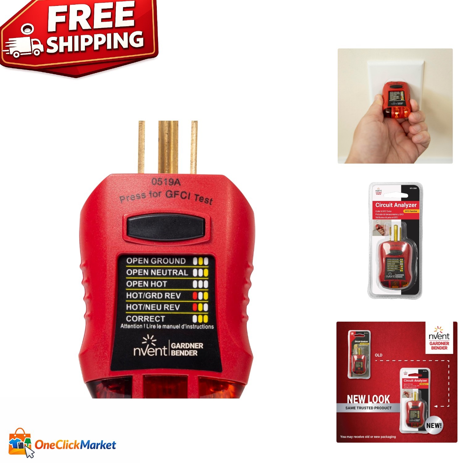 Compact 110-125V AC Circuit Analyzer & GFCI Tester with LED Status Indicators