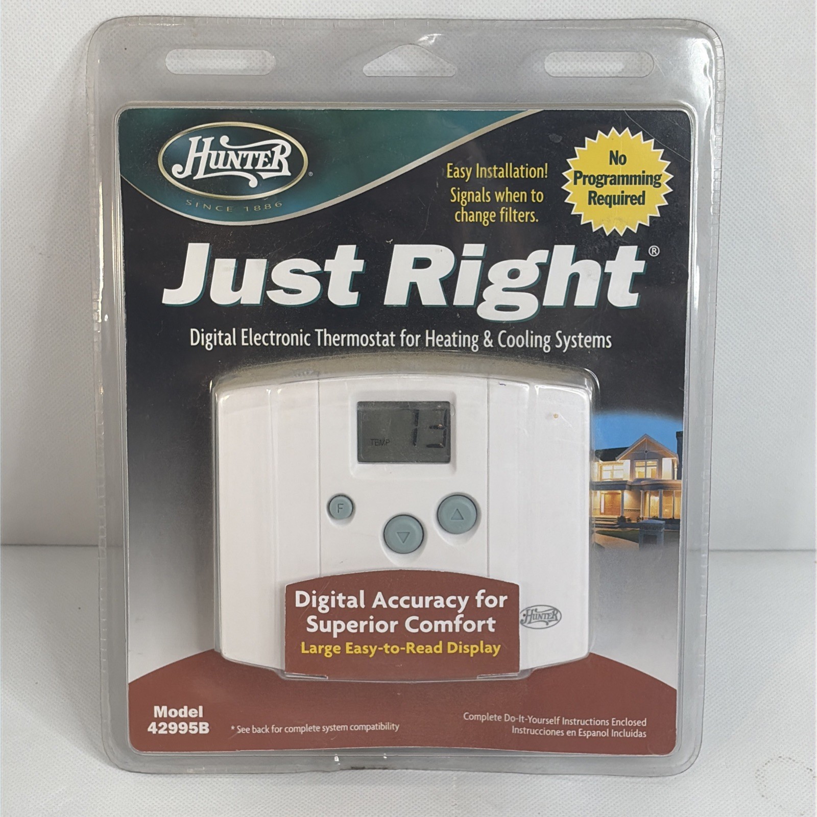 Hunter #42995B Just Right Digital Thermostat Non-Programmable White 24V New