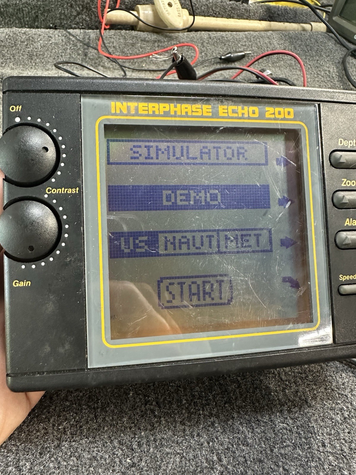 Interphase Echo 200 Depth Fish Finder head Unit Power Cable & Transducer TESTED