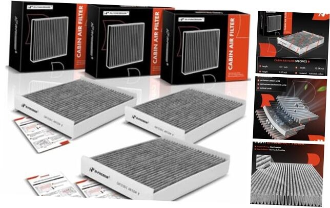 3-PC Cabin Air Filter with Activated Carbon Compatible with Ford & Lincoln -