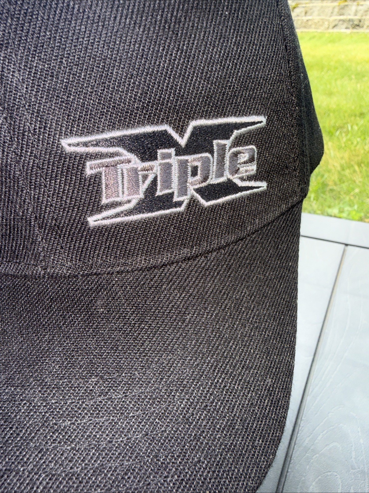 Triple X Grey Silver Black on Black Hat Cap Hook Loop RACE HARD on Hook Loop