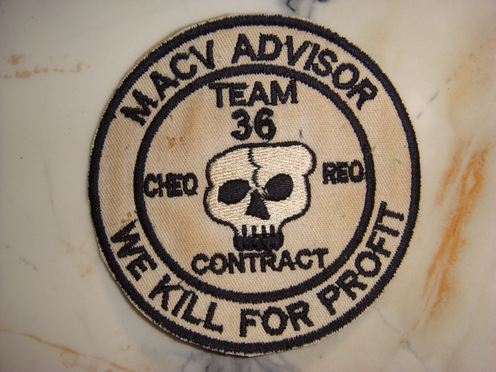 US MACV ADVISOR TEAM 36 CHEO REO CONTRACT WE KILL FOR PROFIT, VIETNAM WAR PATCH
