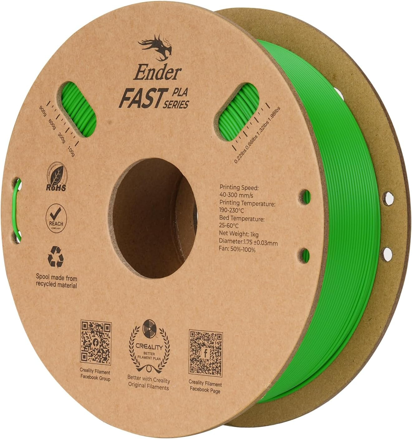 High-Speed 1.75mm Green PLA Filament for 3D Printers - No-Tangle, Precise Accura