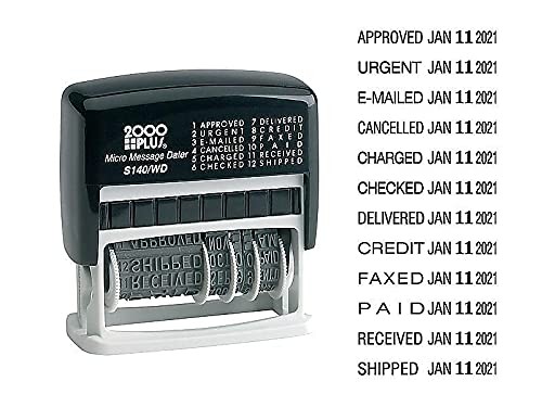 Self Inking Micro Message Dater Stamp with Phrases for Office Use Black