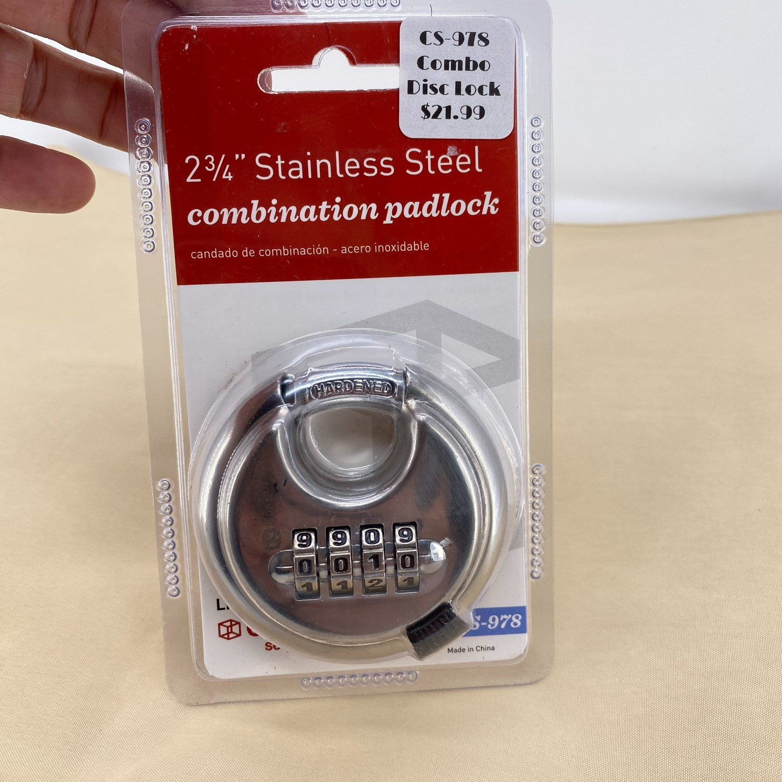 CubeSmart Stainless Steel 2 ¾" Disc Padlock  CS-978 Combination Lock