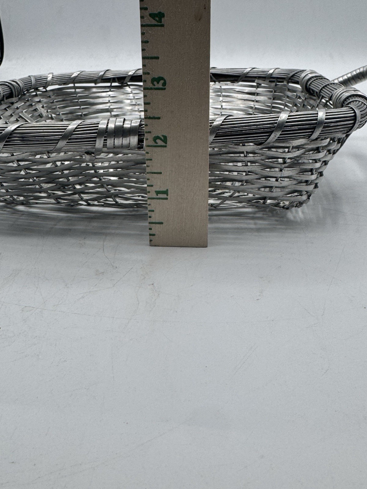 Metal Display Basket Silver Woven With Handles Rectangular 10 In x 10 In