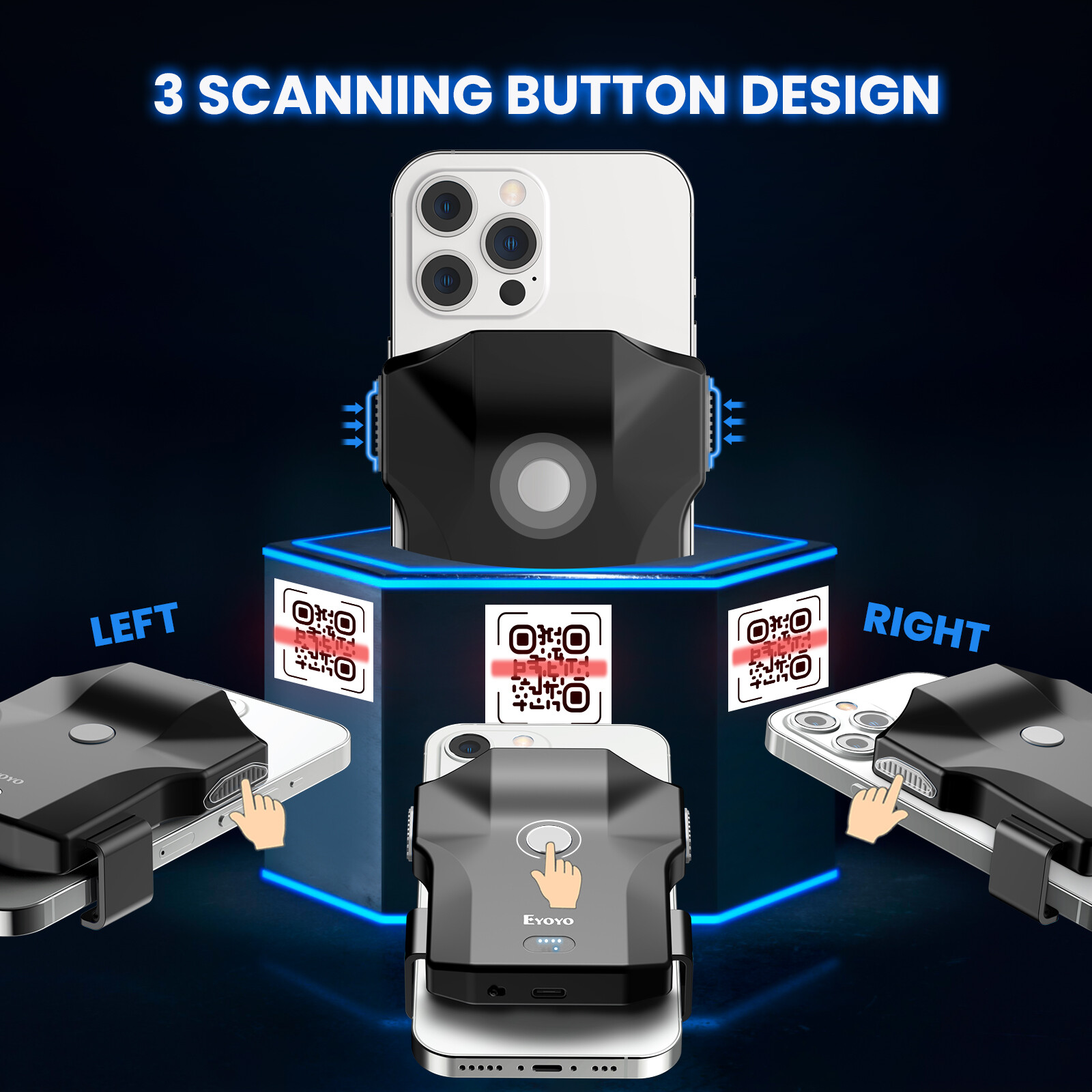 Eyoyo 1D 2D QR Barcode Scanner Bluetooth Wireless Reader for iPhone Android PC