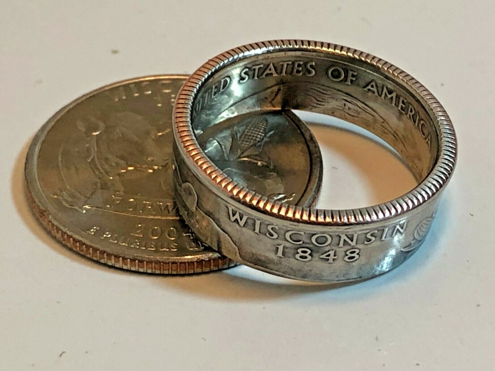 Wisconsin Coin Ring USA State Quarter 25 Cents Handmade Vintage Custom Jewelry