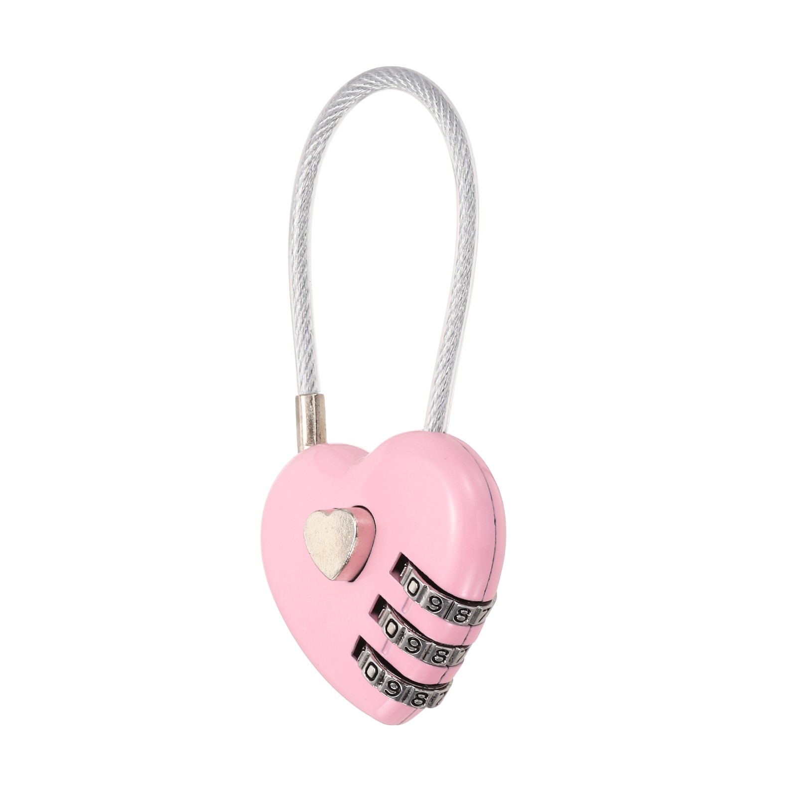 1-Pack Combination Padlock, 3 Digit Heart Shaped Cable Luggage Lock [Pink]