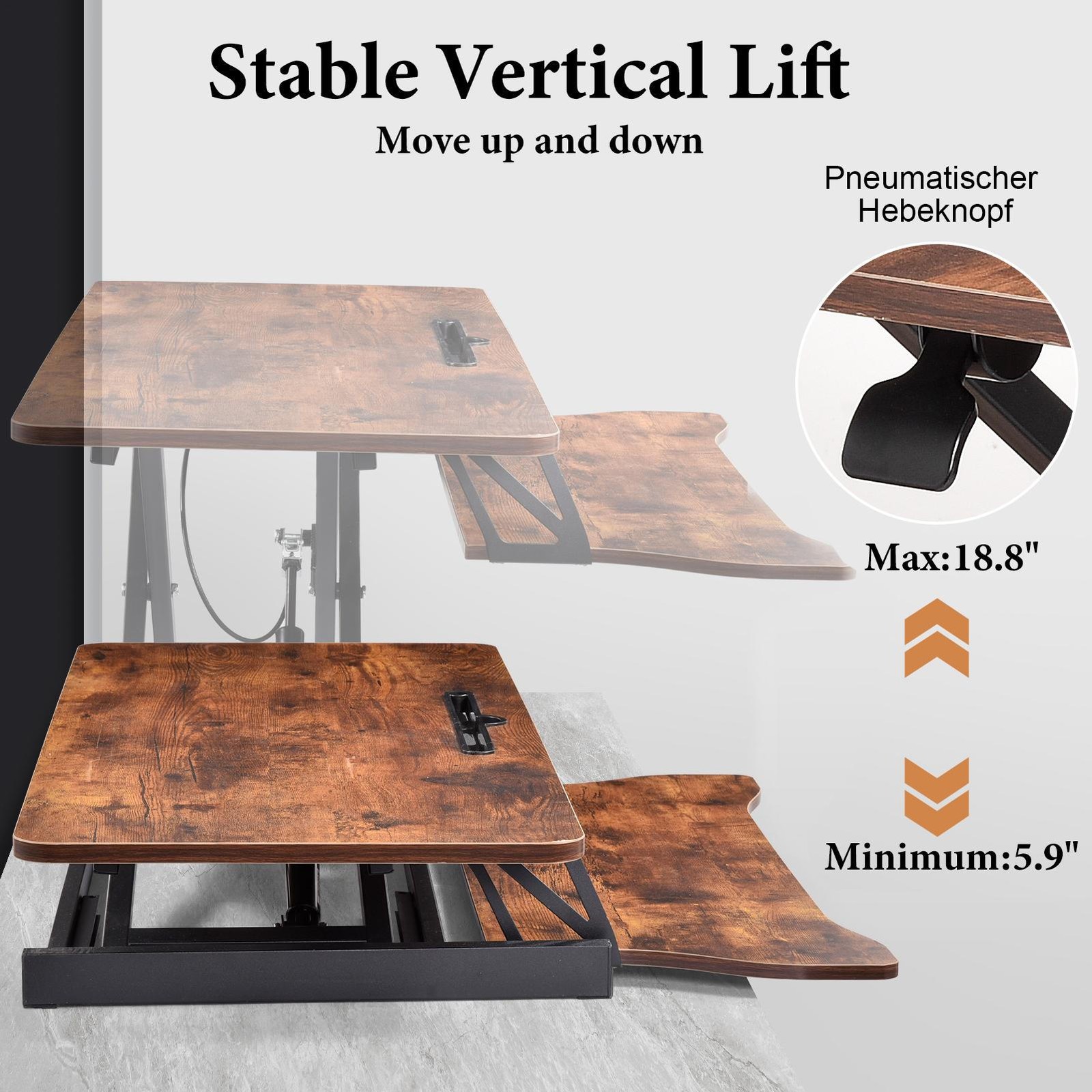 37" Standing Desk Riser Keyboard Tray Stand Up Desk Converter Rustic