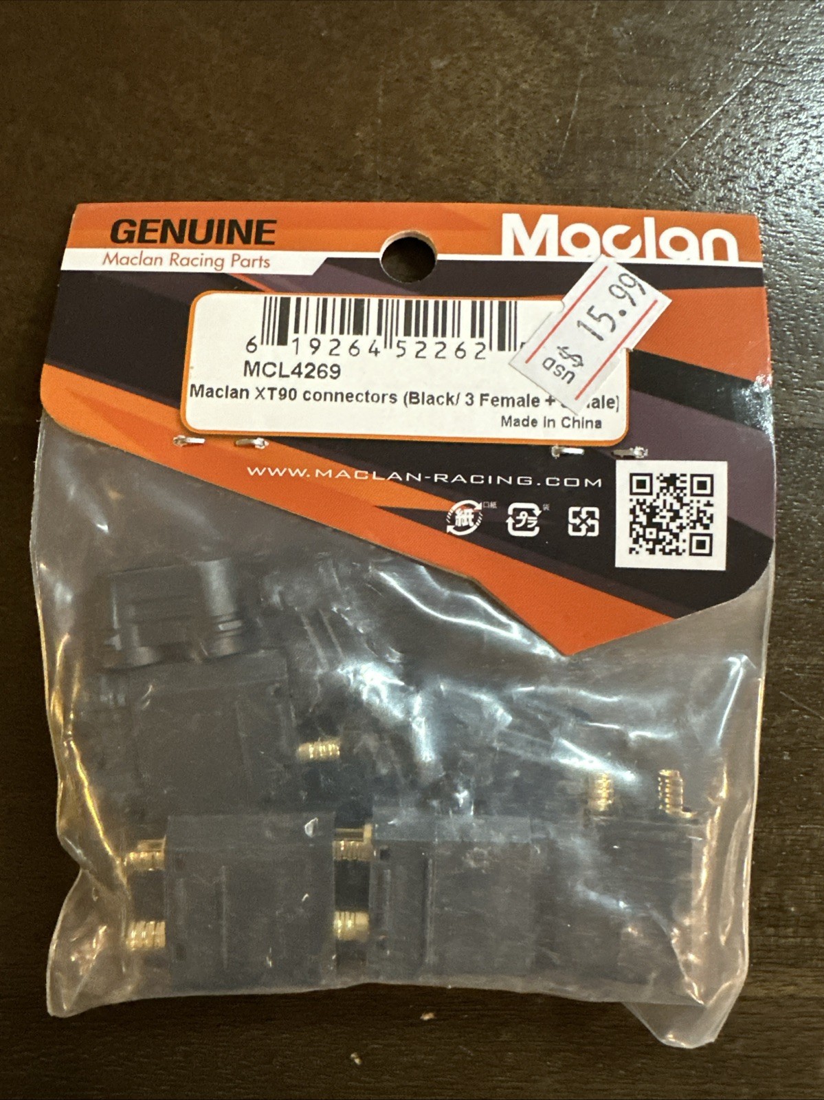 Maclan XT90 Connectors (3 Female/3 Male) (Black) [MCL4269] - New / Sealed