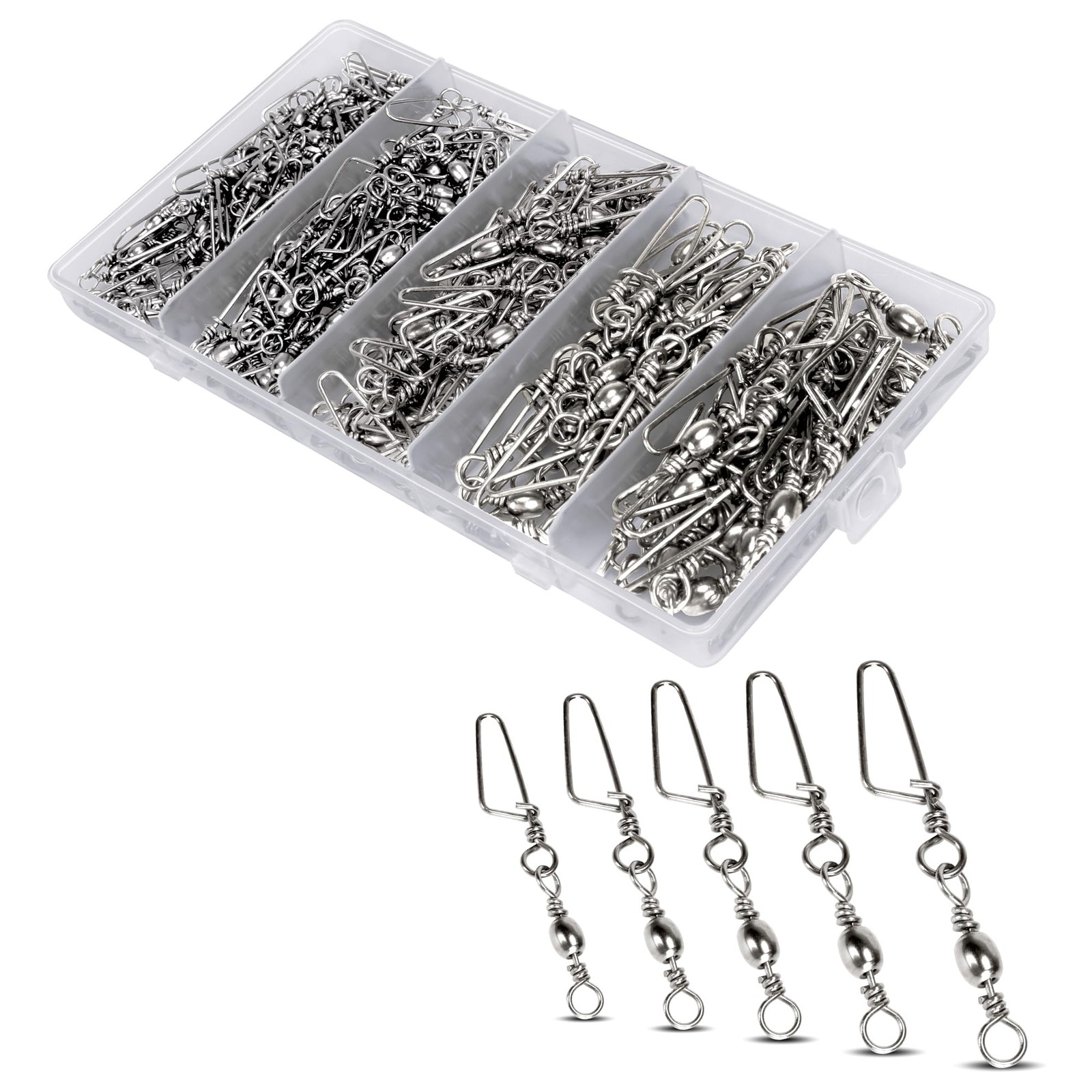 150PCS Fishing Swivels Snaps Kit, Ball Bearing Barrel Swivels Fishing Tackle ...
