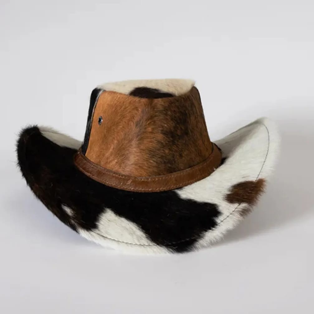 Genuine Cowhide Leather Cowboy Hat Hair On Hide Western Ranch Style
