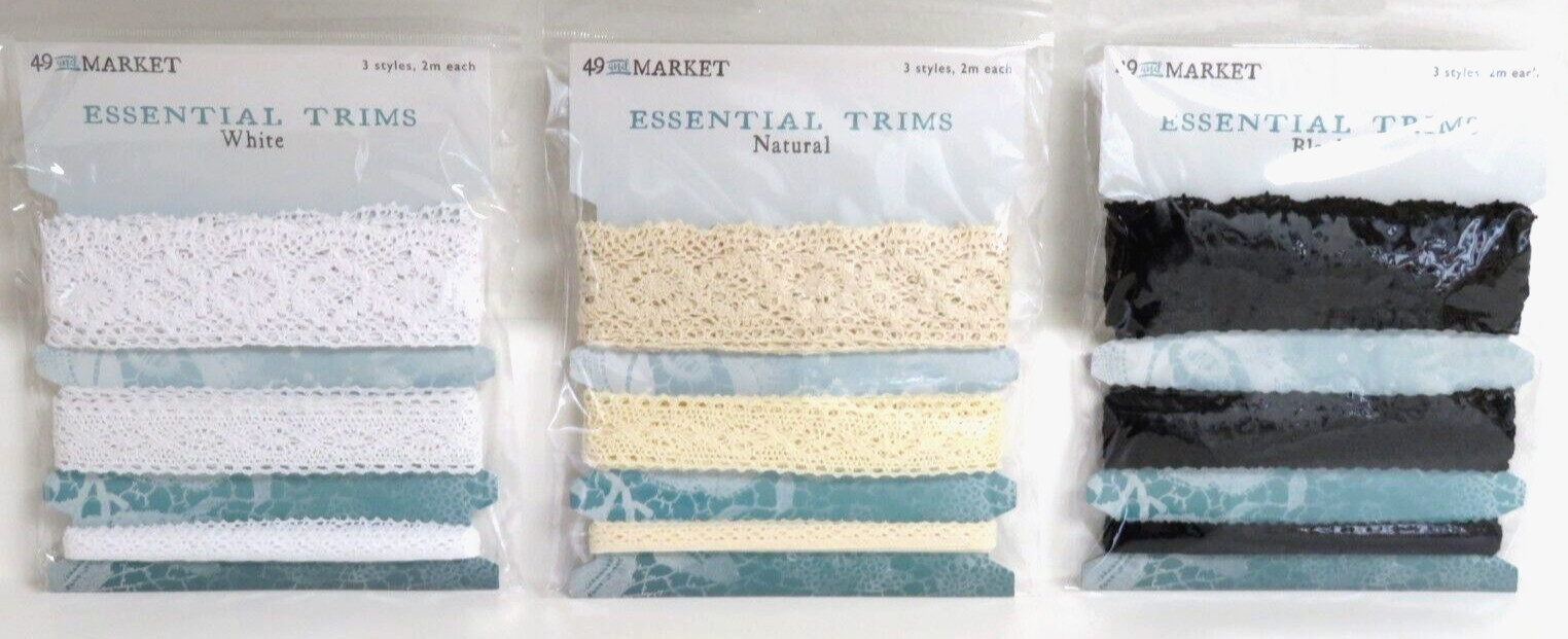 49 and MARKET 3 Packs ESSENTIAL TRIMS Crochet Craft Trim WHITE NATURAL & BLACK