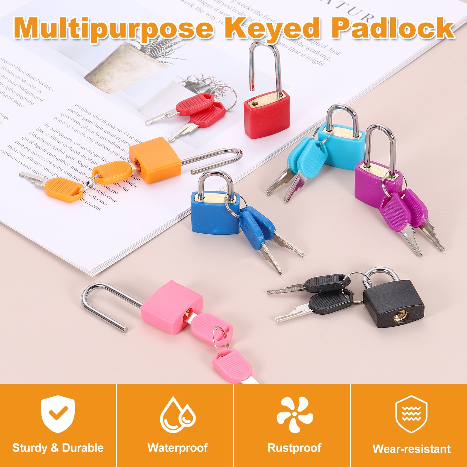 3 Pcs Padlock with Keys Shackle Waterproof Keyed Locks Dark Blue