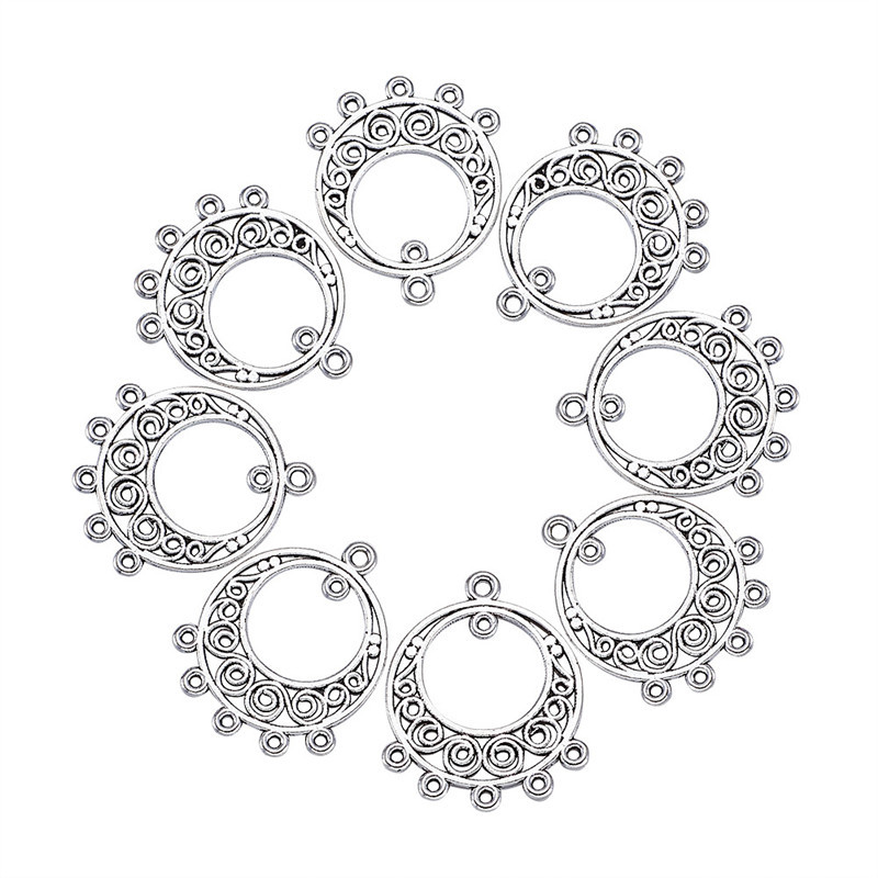 200 Pcs Antique Silver Color Flat Round Alloy Dangle Chandelier Component Link
