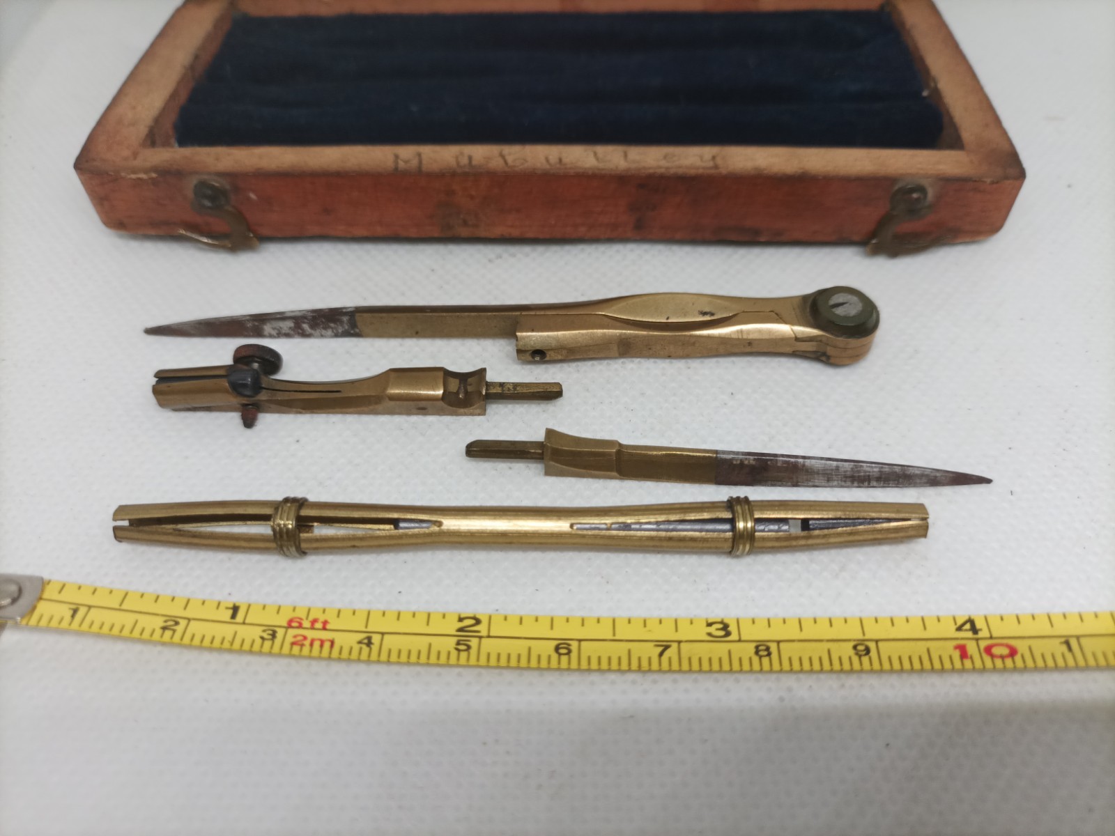 Vintage Wooden Boxed Drawing Instruments Draughtsman's Compass ?