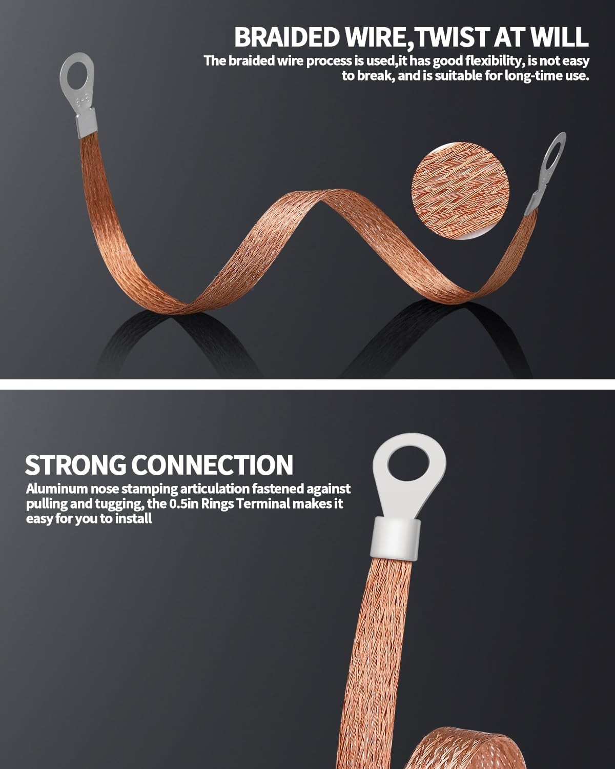 12in Copper Ground Strap 6 PCS Braided Engine Wire