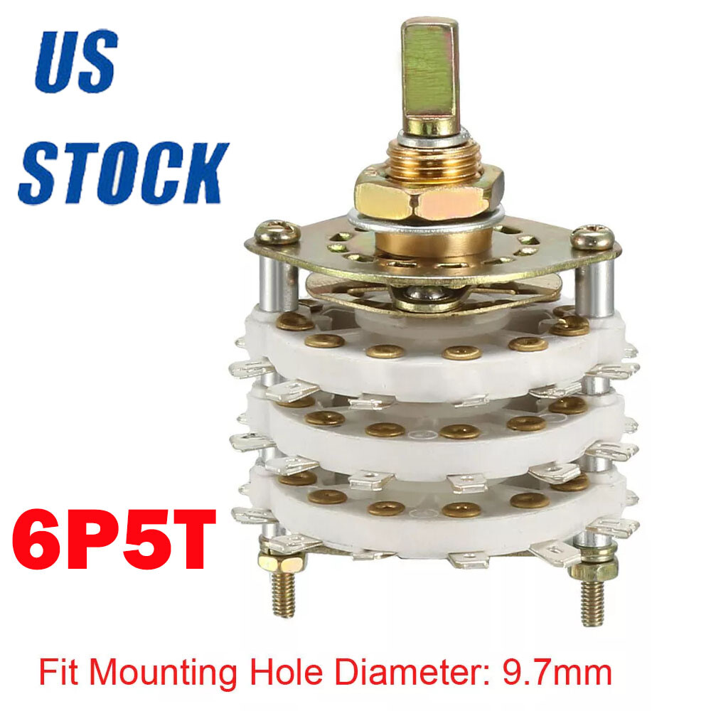 6P5T 6 Pole 5 Throw 3 Deck Band Channel 9.7MM Rotary Switch Selector NEW