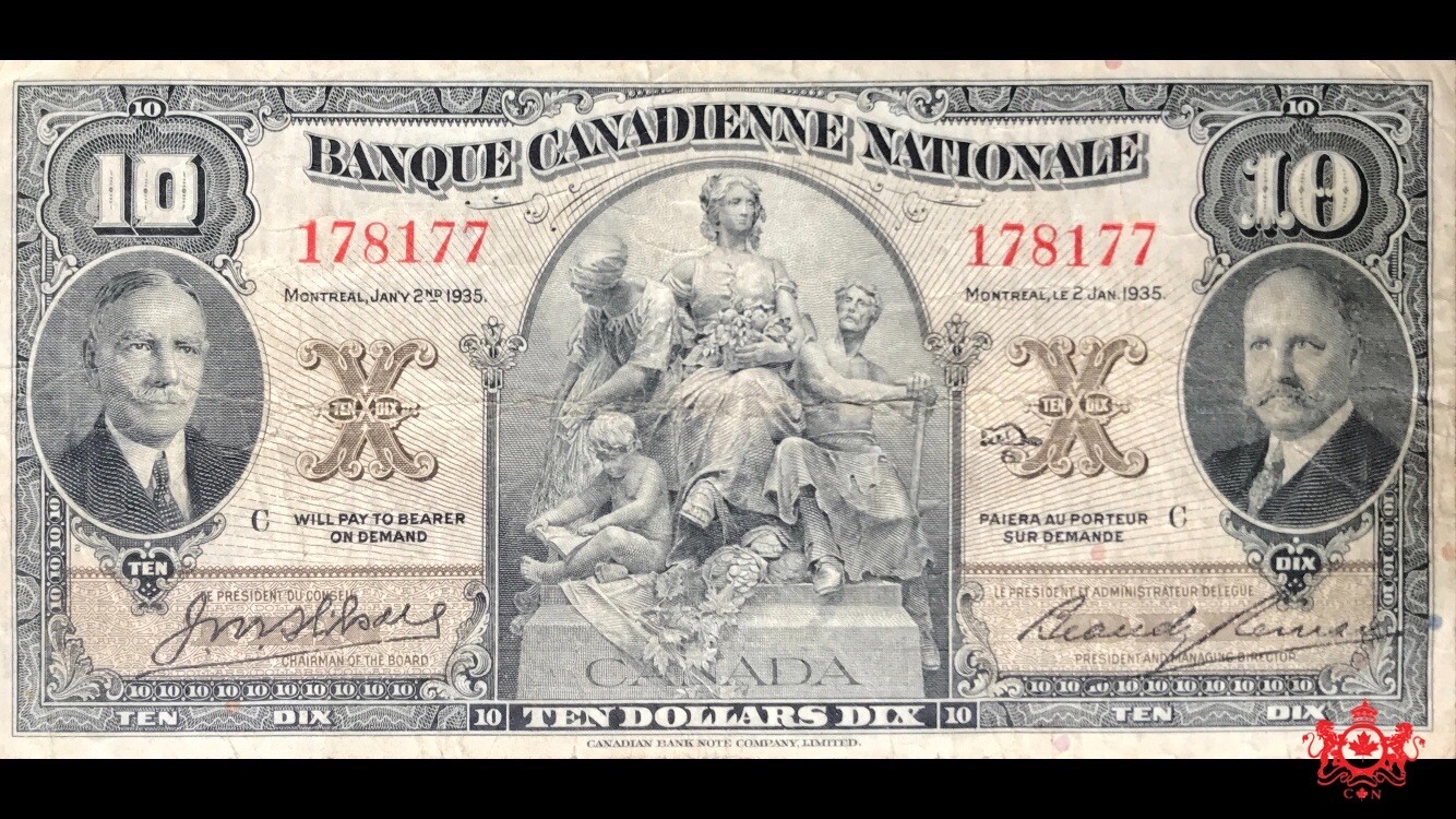 1935 Banque Canadienne Nationale 10$ 178177 - VF -