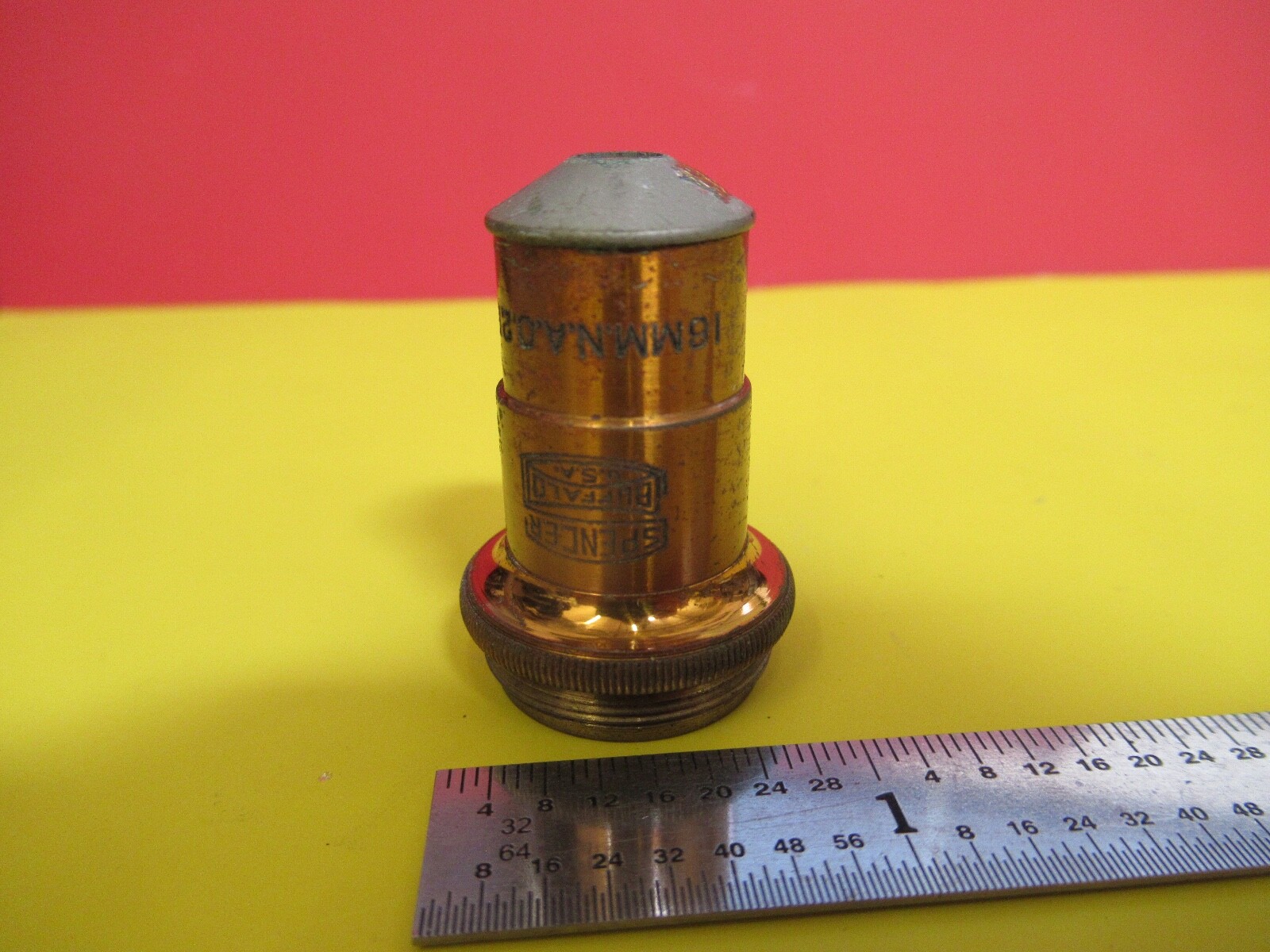 ANTIQUE SPENCER BUFFALO BRASS OBJECTIVE 10X MICROSCOPE PART AS PIC &FT-6-156