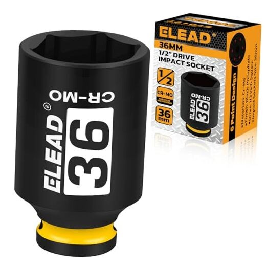 36mm Socket 1/2" Drive Deep Impact Socket - Metric 6 Point 1/2-Inch - Yellow
