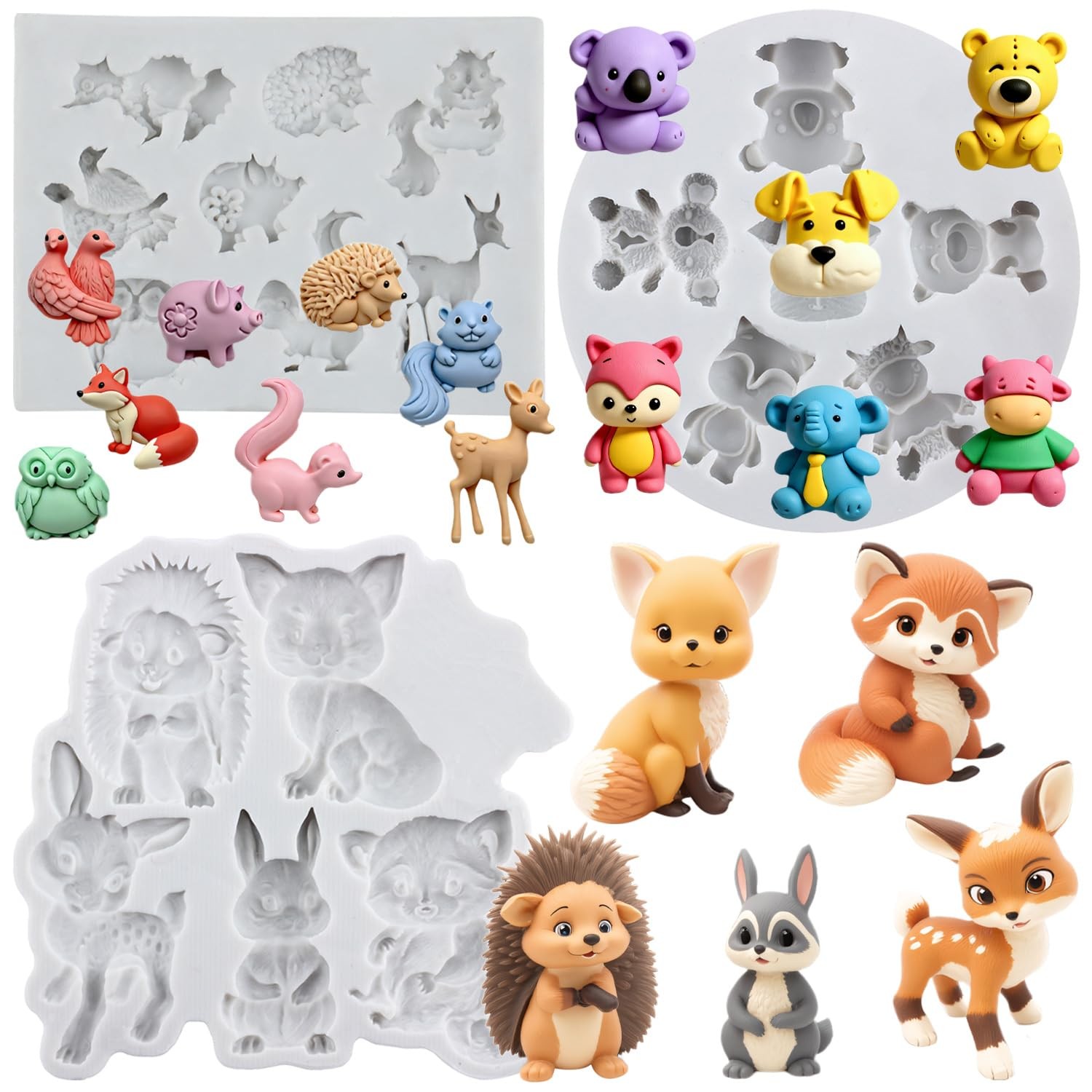 XCYRFMS Animal Polymer Clay Mold Hedgehog Deer Bear Pig Squirrel Fox Owl Gray