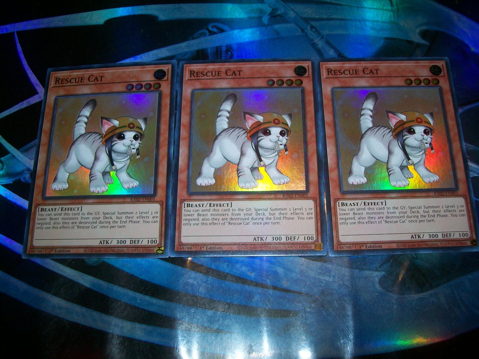 3x Rescue Cat Alt Art 1st Edition Super Rare RA02-EN001 Yu-Gi-Oh!