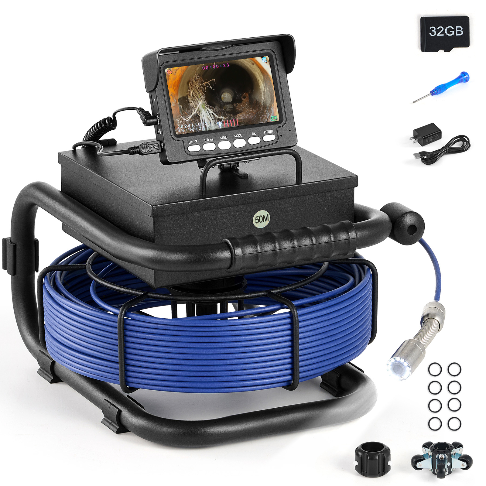 4.3 in. Sewer Camera w 50m/164ft Cable 12 LED Lights IP68 Camera for Plumbing