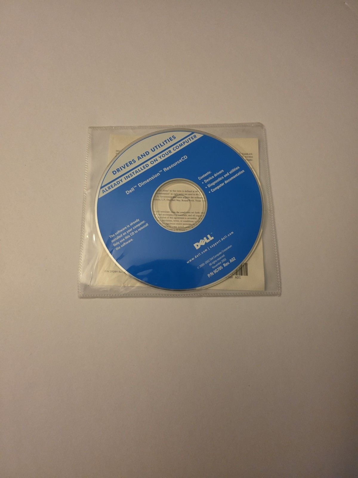 Dell Dimension ResourceCD Drivers and Utilities P/N 9G705 Rev A02