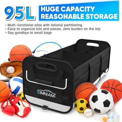 Car Trunk Organizer - with 5 Compartments - Large Black - Large Car