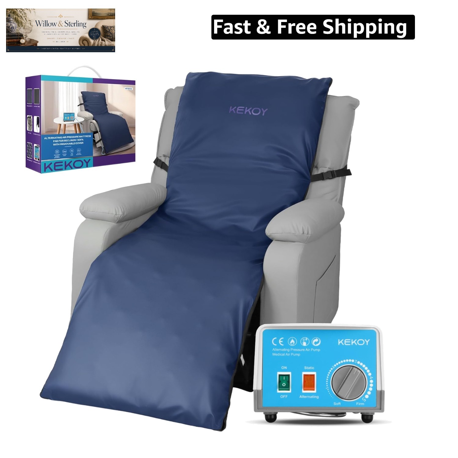 Alternating Air Pressure Mattress Pad for Recliner Chair, Upgraded Anti-Slip ...