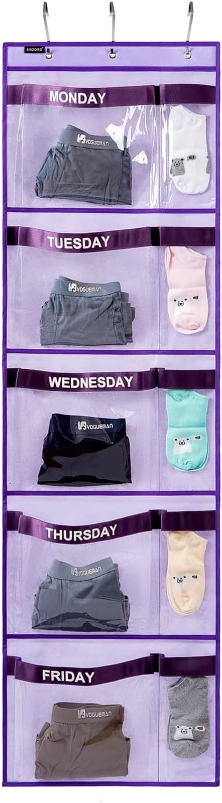 Weekly Kids Clothes Organizer Day of Week School Clothing Storage Monday to Frid
