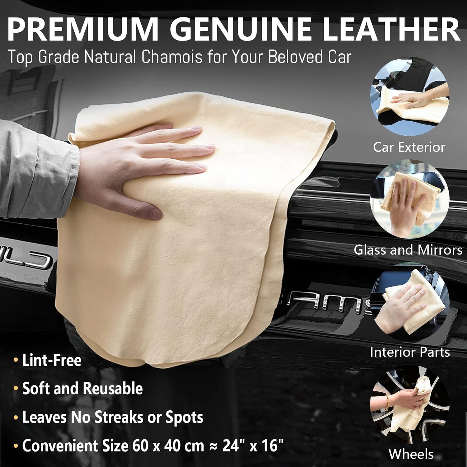 2 Pack Chamois Leather Car Drying Cloth 24x16 Super Absorbent Shammy
