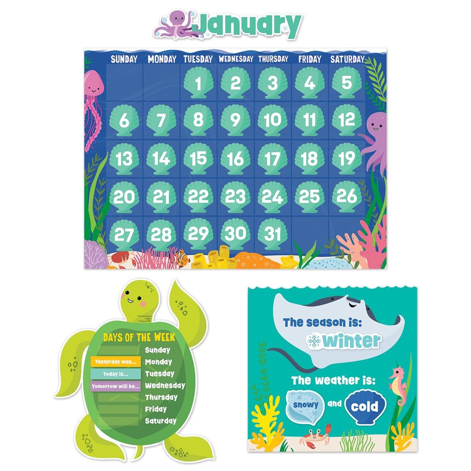 CTP Sea Friends Calendar Set Bulletin Board Set - Classroom, Homeschool (#109...